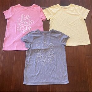 Bundle Set of 3 Cat & Jack Graphic T-Shirts - Pink, Yellow, and Gray - Girls 14